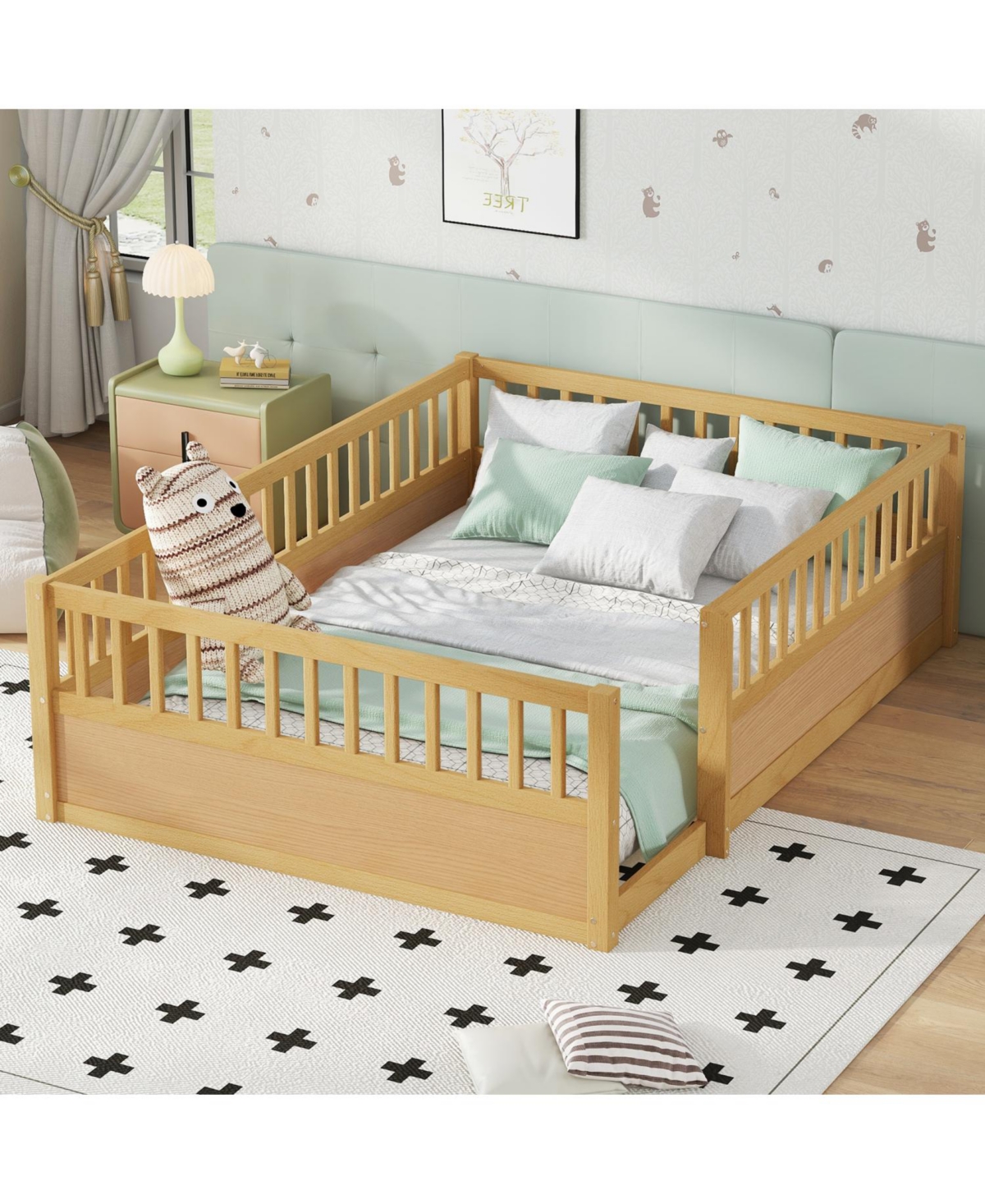 Streamdale Furniture Montessori Floor Bed Frame with Fence