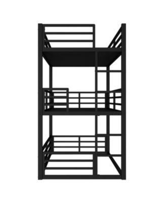 Triple Twin XL Metal Bunk Bed with Guardrails