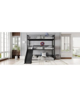  Triple Bunk Bed with Slide, Metal, Heavy-Duty, Black