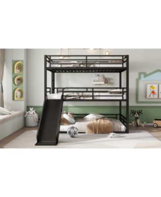 Triple Bunk Bed with Slide, Metal, Heavy-Duty