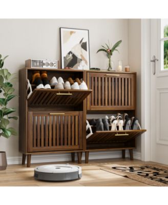 Walnut Shoe Cabinet - 2 Flip Drawers