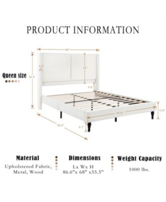 Queen Bed Frame, 55.5" Upholstered Headboard, Boucle Fabric