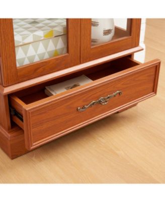 Lighted Glass Curio Cabinet - 2-Door Display, Drawer