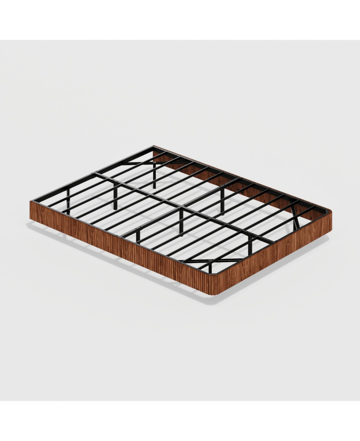 Streamdale Furniture Walnut Queen Bed Frame with Led Lights, Wave Texture, Metal Slats