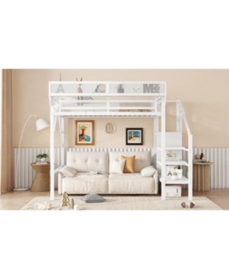 Twin Metal Loft Bed with Stairs, Shelves & Wardrobe