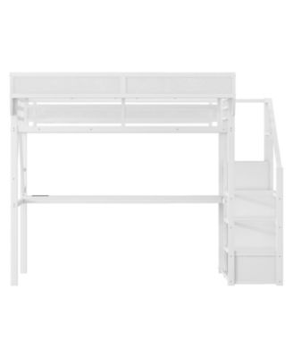 Streamdale Queen Loft Bed with Desk, Stairs, Light & Charging Station