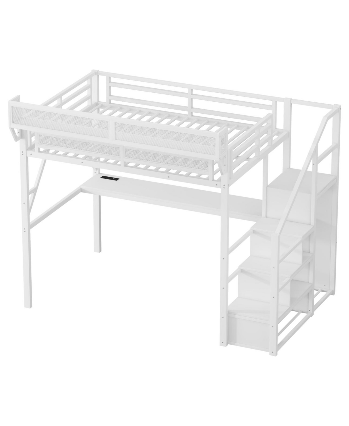 Streamdale Furniture Full Loft Bed with Desk, Stairs, Light & Charging - White