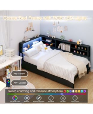 Twin Daybed with Storage, Bookcase, Charging Station & LED