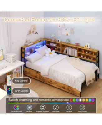 Twin Daybed with Storage, Bookcase, Charging Station & LED