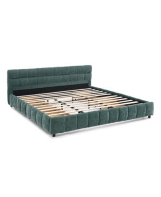  King Upholstered Bed Frame, Chenille Fabric, Headboard, Storage Drawer - Green