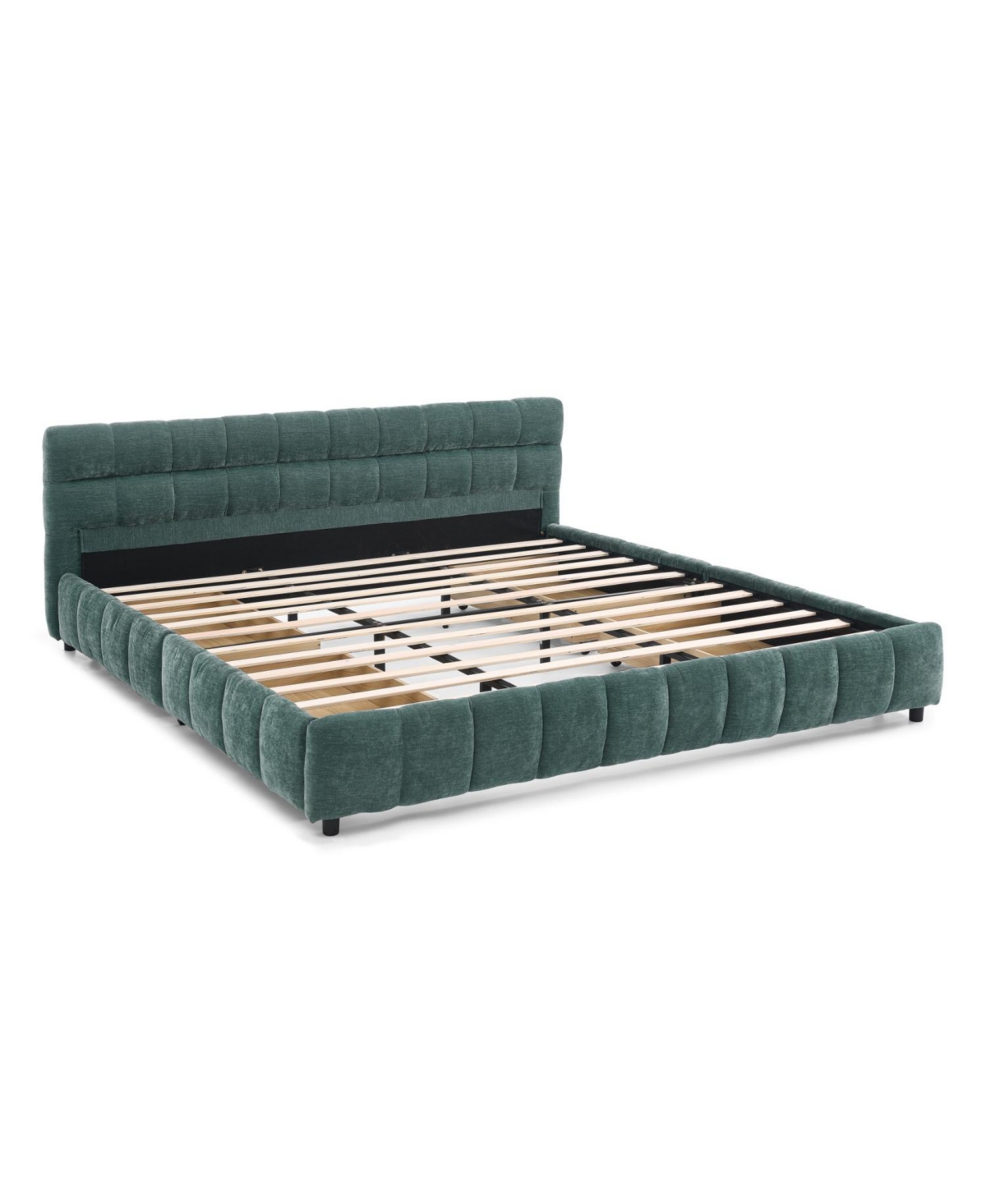 Streamdale Furniture King Upholstered Bed Frame, Chenille Fabric, Headboard, Storage Drawer - Green