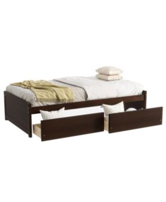 Twin Size Bed with 2 Drawers, Solid Rubber Wood Bed