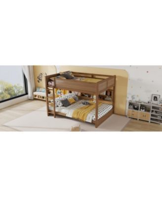 Queen Over Queen Bunk Bed with Storage, Ladder & Charging