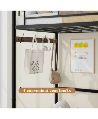 Twin Loft Bed Frame with Storage - Easy Assembly, Secure Metal Slats