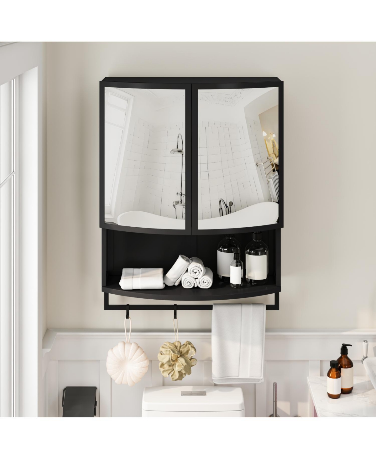 Streamdale Furniture Arched Glass Double-Door Wardrobe w/ Mirror, Shelf & Rack