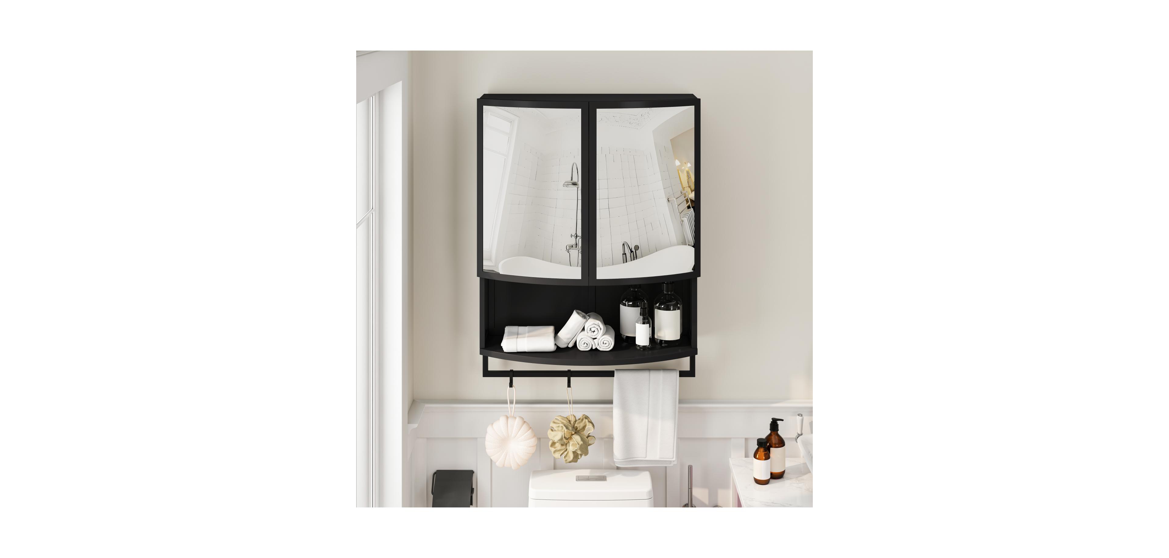 Streamdale Furniture Arched Glass Double-Door Wardrobe w/ Mirror, Shelf & Rack