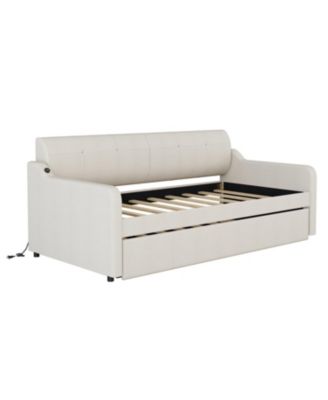 Twin Upholstered Daybed with Trundle & USB, Beige