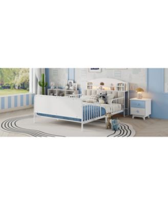 Full Size Metal Platform Bed with Storage Headboard