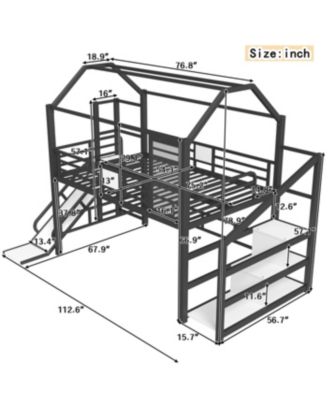  Full House Loft Bed with Slide, Stairs, Storage, Black