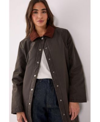 Women's Longline Cord Collar Wax Effect Coat