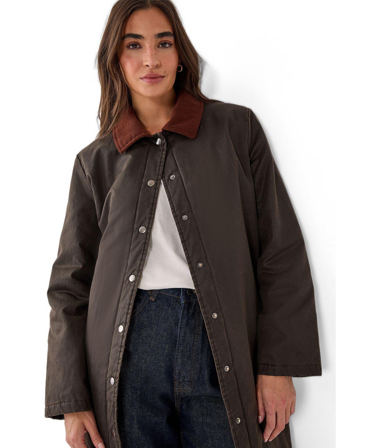 Women's Longline Cord Collar Wax Effect Coat