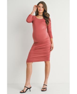 Maternity Bodycon Scoop Neck Side Ruched Dress