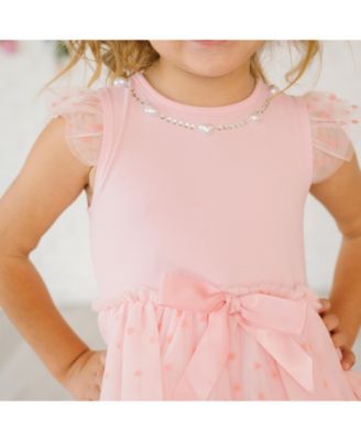 Baby Girls Flocked Heart Valentine's Day Tiered Short Sleeve Tutu Dress