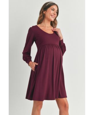 Maternity Long Sleeve Empire Waist Scoop Neck Dress