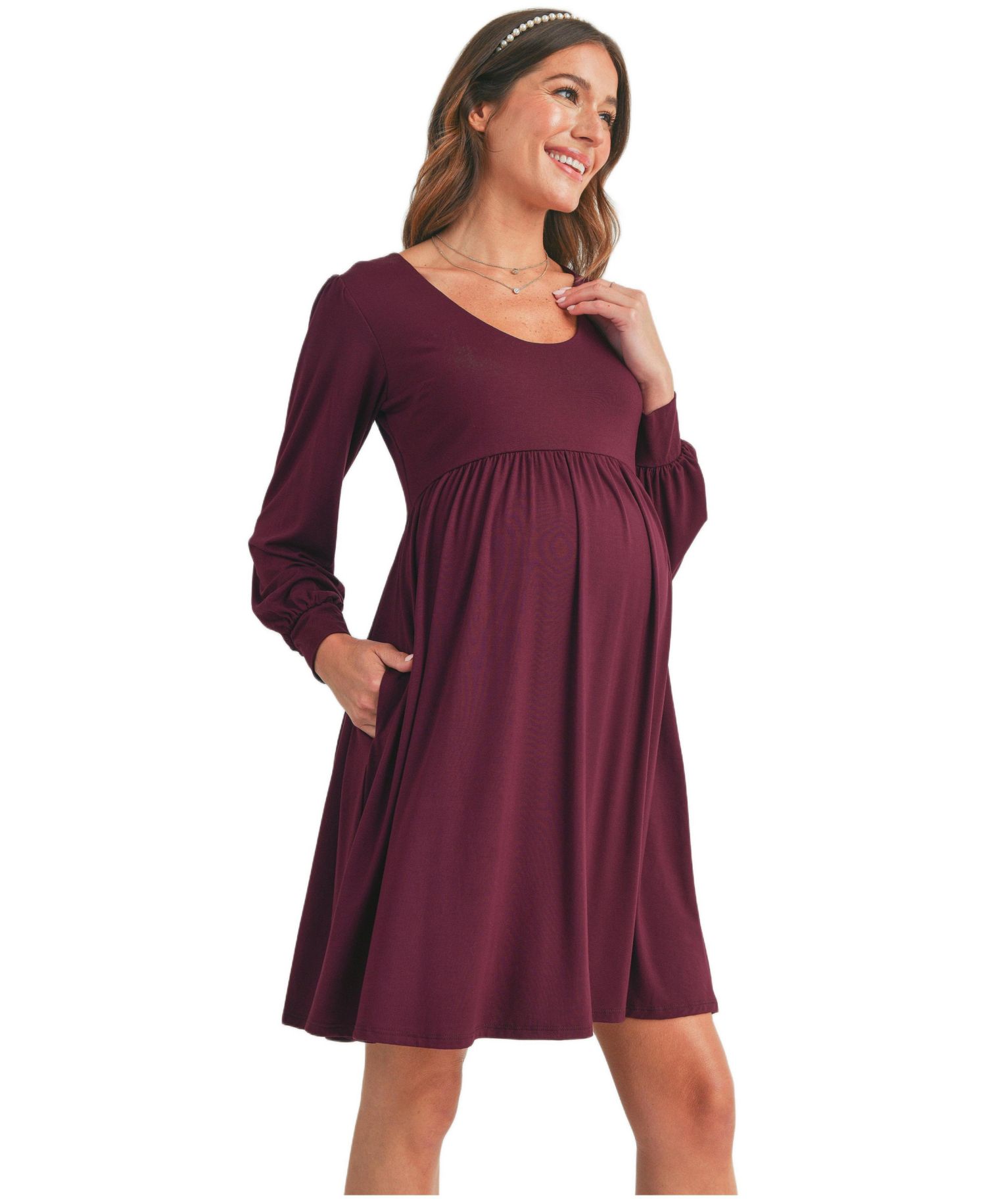 Women's Long Sleeve Empire Waist Scoop Neck Dress