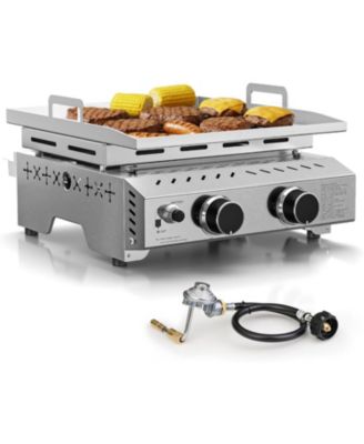 Portable Propane Griddle, 16000BTU Tabletop Portable Propane Gas Grill with 2 Burners, Stainless Steel Flat Top Grill, Outdoor Cooking