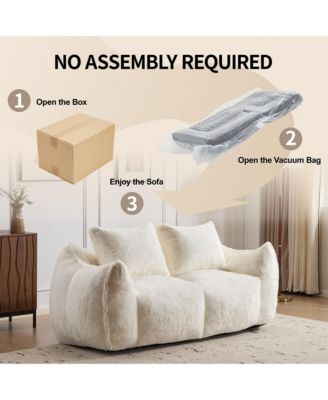 Ergonomic Bean Bag Sofa Loveseat for Adults, Ultra Soft Fluffy Chase Lounge Chair for Living Room Bedroom, No Assembly Required with Pillows