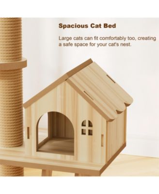Adjustable 98-110 Inch Cat Tree with Scratching Post, Wood Condo, & Hammock
