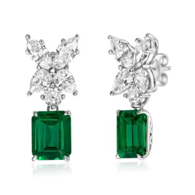 Suzy Levian Gala Collection Sterling Silver Firework Large Cubic Zirconia Cluster Drop Dangle Earrings