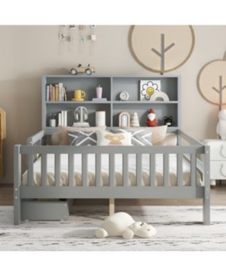 Streamdale Full Platform Bed with Chalkboard, Storage, Shelves, Gray