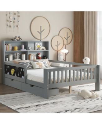 Streamdale Full Platform Bed with Chalkboard, Storage, Shelves, Gray