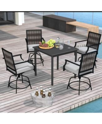 Costway Outdoor PE Wicker Swivel Bar Stools with Back Armrests and Cushion