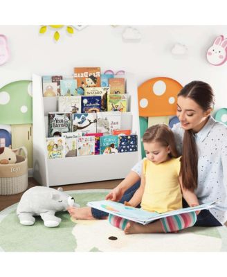 4-tier Kids Wooden Bookshelf Toddlers Book Rack with Deep Shelves