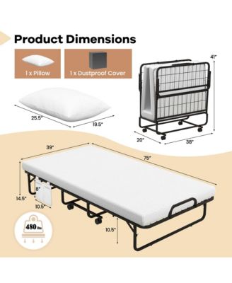  Folding Bed with Memory Foam Mattress & Pillow Dust Cover Metal Frame