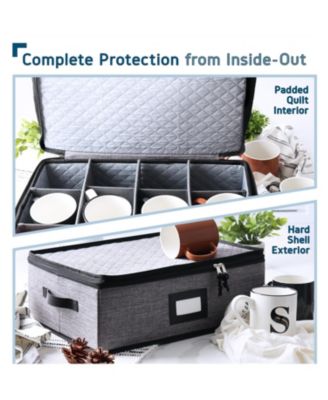 Coffee Mug Storage, 2 Pack Quilted and Stackable Coffee Cup Storage Organizer for Service of 24, Mug Storage Box with Dividers