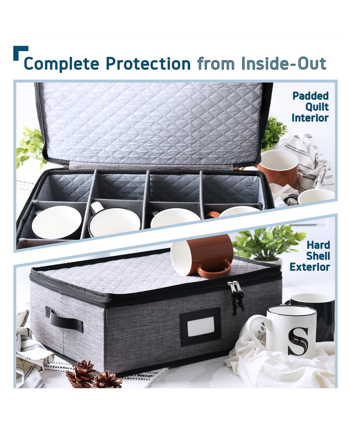 StorageBud Coffee Mug Storage, 2 Pack Quilted and Stackable Coffee Cup Storage Organizer for Service of 24, Mug Storage Box with Dividers