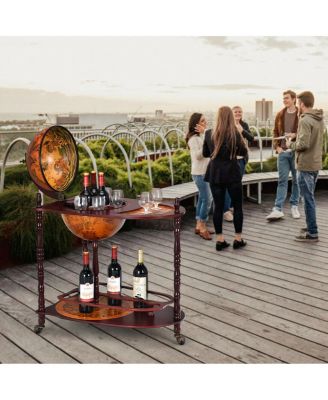Wood Globe Wine Bar Stand 34'' H 16th Century Italian Rack Liquor Bottle Shelf