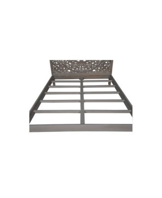 Mandala Hand Carved Motif Queen Bed, Gray