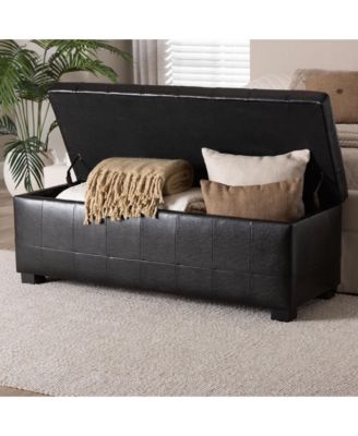 Dark Brown Full Leather Storage Bench Ottoman With Dimples