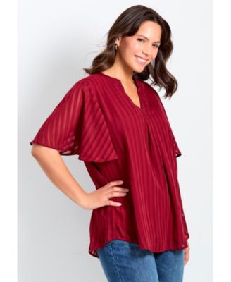 Women's Plus Size Split Neck Flutter Sleeve Blouse