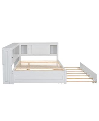 Full Size Wood Daybed with Storage Shelves, USB, LED, and Trundle