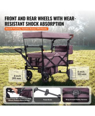 Wagon Stroller for 2 Kids Folding Push-Pull Stroller with Canopy Purple