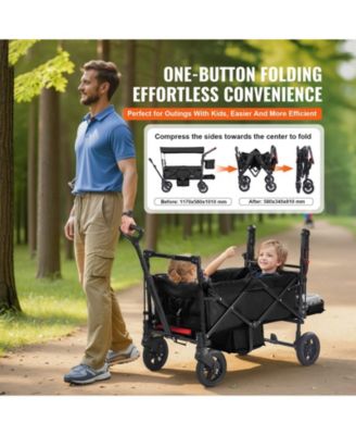 SUGFIT Wagon Stroller for 2 Kids Folding Push-Pull Stroller with Canopy