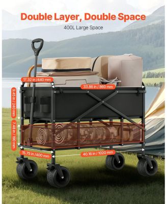 400L Double Decker Collapsible Wagon with Extended Handle & 450 lb Weight Capacity