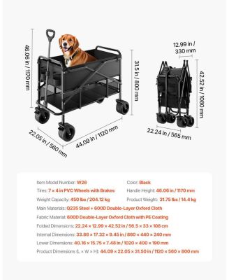 400L Double Decker Collapsible Wagon with Extended Handle & 450 lb Weight Capacity
