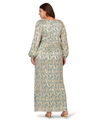 Plus Size Metallic Crinkle V-Neck Ball Gown